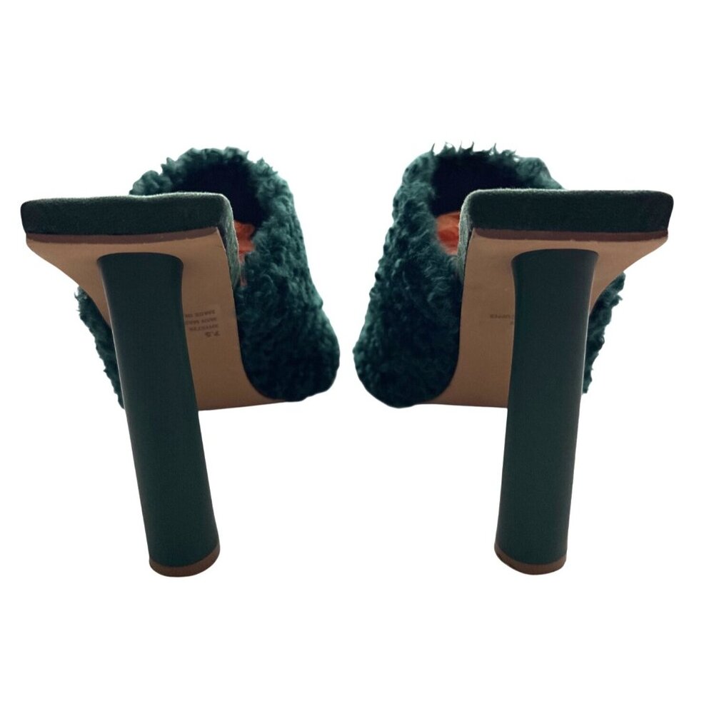 Lemonade Sunny Green Faux Fur Mules Open-Toe Slip On 5” Cylinder Heel Size 7.5 - Picture 6 of 9